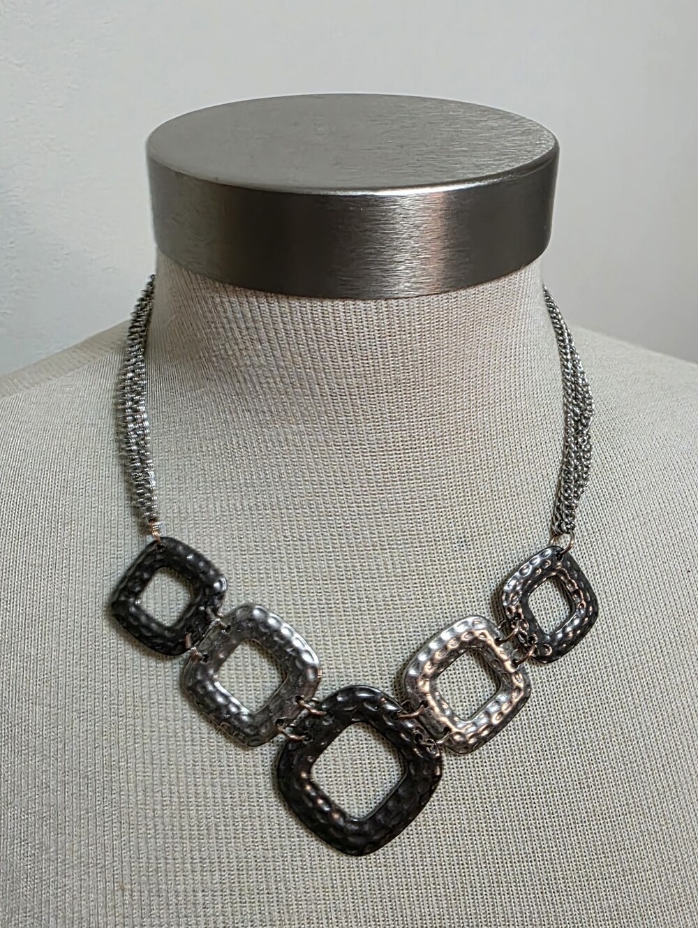 Two Toned Metal Statement Brutalist Style Measures 20" Long